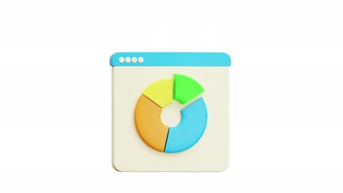 Animated 3D Browser Window with Pie Chart Data Icon