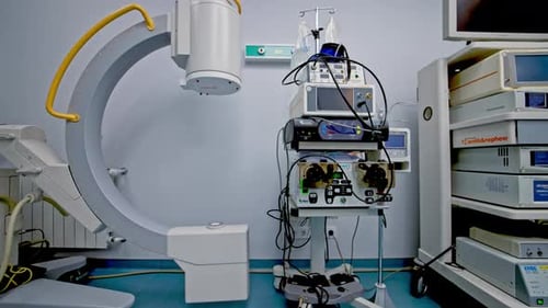 Professional surgery emergency equipment. Modern hospital operating room.