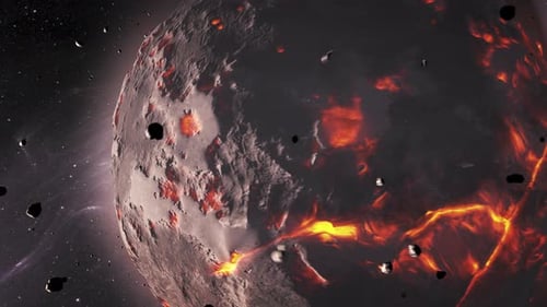 Sterbender Planet mit Asteroiden im Weltraum