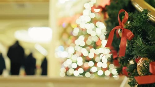 Festive Christmas Tree in Urban Shopping Mall