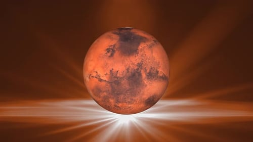 Front view of rotating 3d mars planet with background. Vd 891