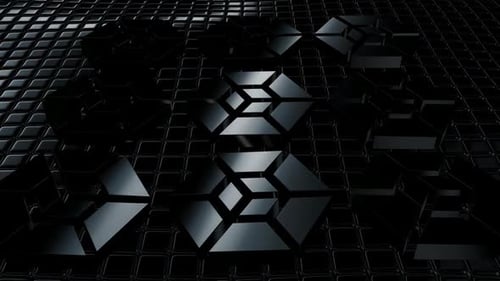 Fondo flotante con cubos negros, formas, exclusivo, renderizado 3D, reflexión, diseño único