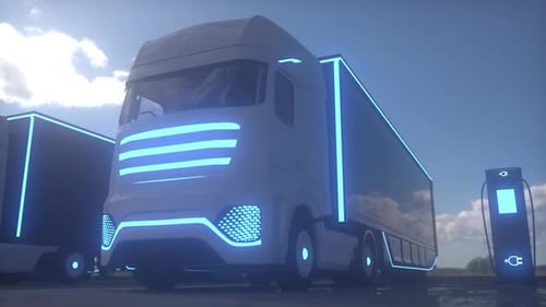 Futuristic Electric Semi-Truck Charging Animation
