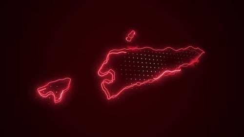 3D Moving Neon Red Timor-Leste Map Borders Outline Loop Background