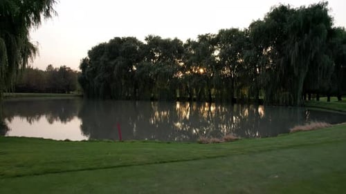 Green Golf Course with Willow and Pond Views