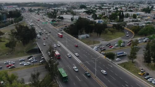 Busy Urban Highway Traffic Aerial View