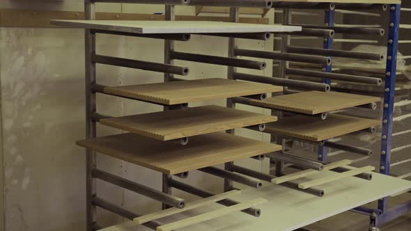 Drying Rack with Wooden Panels in Furniture Workshop, Industrial Stock ...