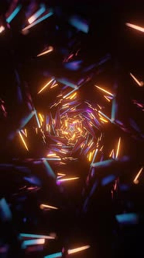 Vertical Video of Geometric Light Show with Pulsating Neon Waves