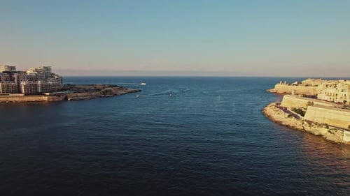 Aerial view of La Valletta city downtown at sunset, Malta.