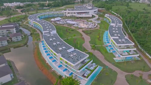 Scenic Landscape Of Temptation Miches Resort In Dominican Republic - aerial drone shot