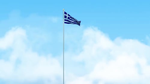 Greek Flag Waving Animation on Blue Sky