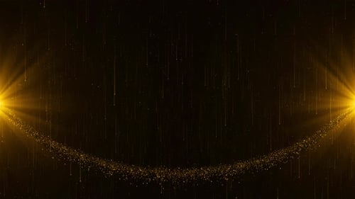 Golden Particles Falling And Sweeping With Bright Light Rays