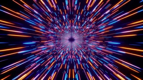 Seamless loop of neon light streaks moving through a dark tu