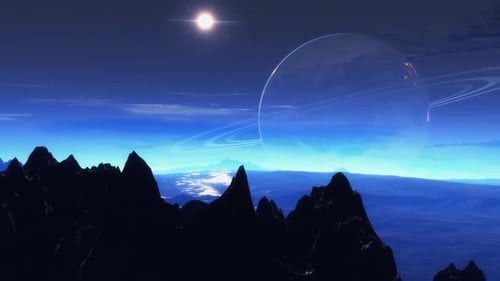 Epic Sci-Fi Landscape Animation with Ringed Planet and Distant Star