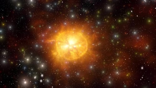 Universe Galaxies and Stars Flight Through Space to the Center of the Golden Galaxy