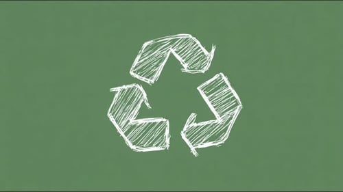 Chalkdrawn recycling symbol animation on green chalkboard background