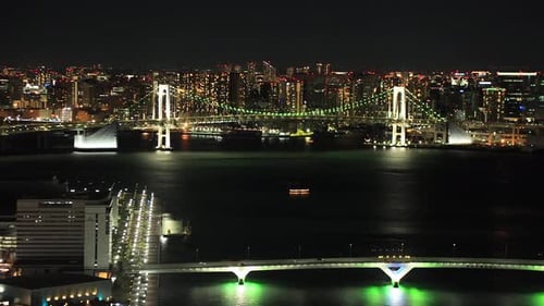 Night view of Rainbow bridge famous spot of Tokyo city in Japan.