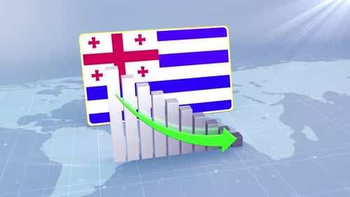 Ajaria Flag With Decrease Bar Chart Graph And Arrow Green