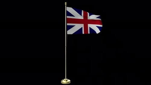 Waving Union Jack Flag on a Golden Pole
