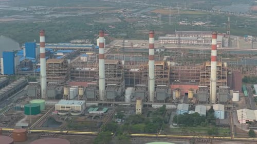 Aerial view of a large power plant generating electricity