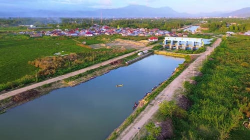 Aerial View of Water Canal and Irrigation System