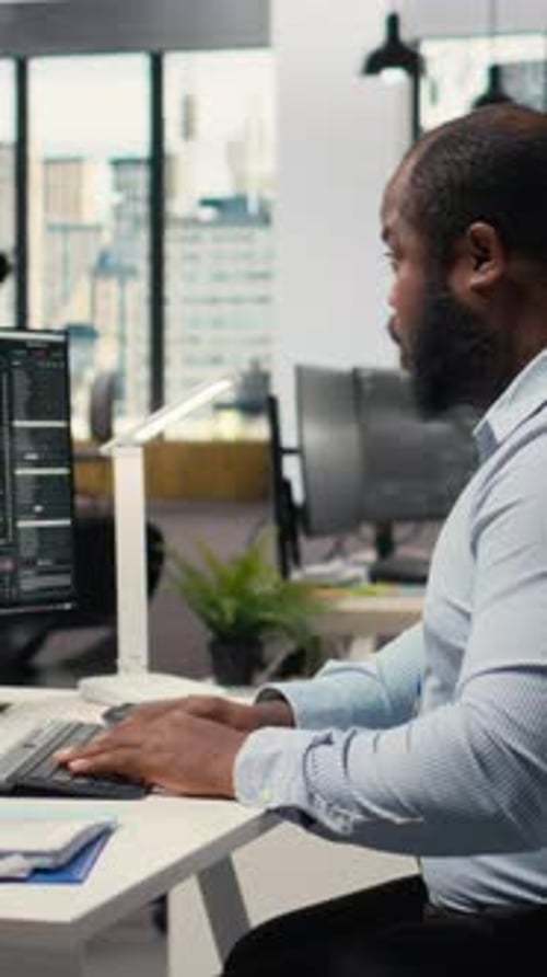 Man Reacts to a Security Breach in an Office