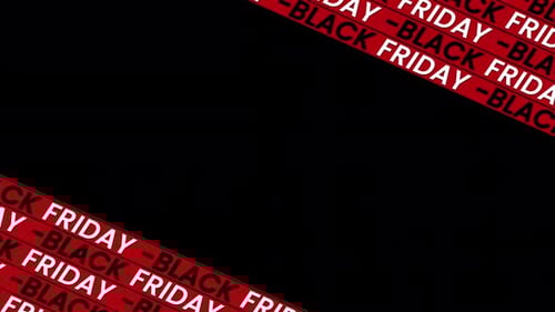 Animated Black Friday banner with moving red ribbon – seamless loop on transparent background.