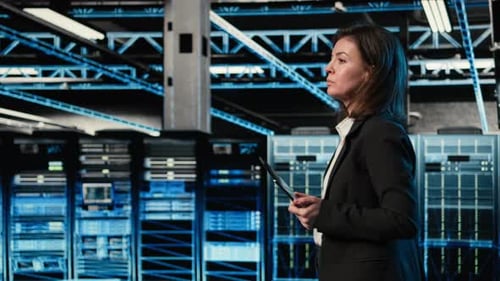 Data Center Engineer Configuring Rigs Using Augmented Reality Control Panel