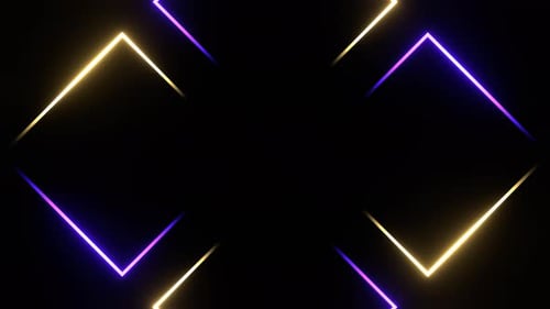 Purple And Yellow Rotating Neon Squares Background Vj Loop In 4K