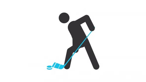 Animated Stick Figure Playing Ice Hockey in Flat Design Style