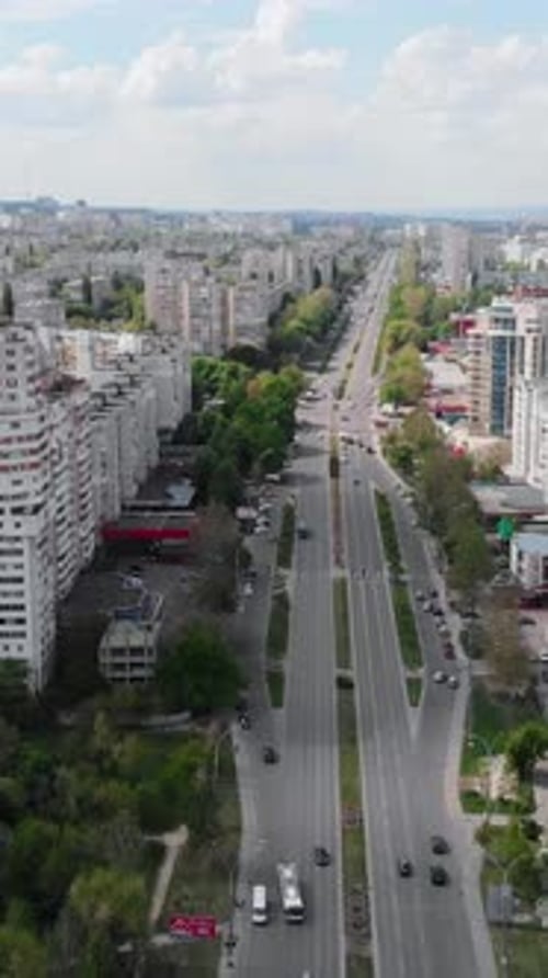 Vertical Avenue Panorama with Chișinău Gates Moldova Residential Complex Aerial drone view