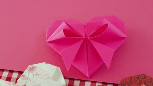 Pink Origami Paper Heart Close Up
