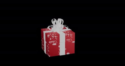 Red Christmas Gift Spinning Around Itself. 3D Animation Of Present With Alpha Channel