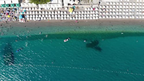 Aerial View of Crowded Beach on Sunny Day