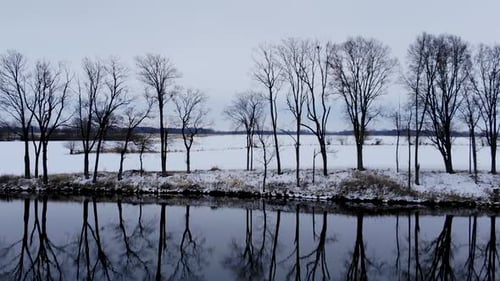 a pond with fresh snow