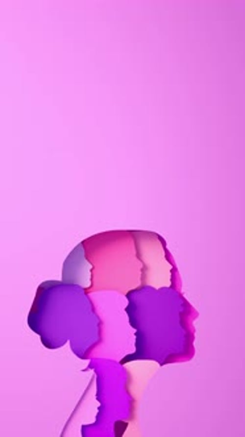 Women's Day looping video for social media with silhouettes of multicultural women's faces