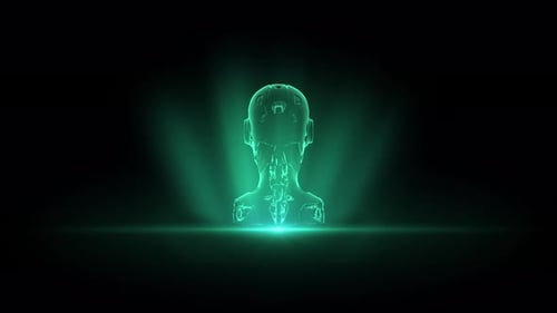 Futuristic Ai Hologram Rotating In Dark Void