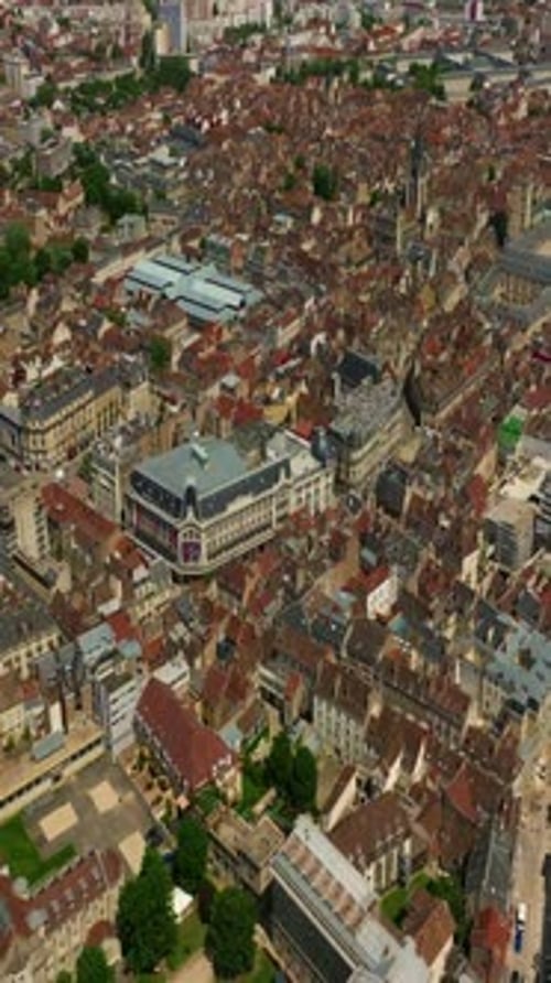 Aerial View Around the Town Dijon Flight Through the Historic Center of Dijon the Capital of