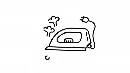 Sketch Style Hand Drawn Iron with Steam Line Art Animation