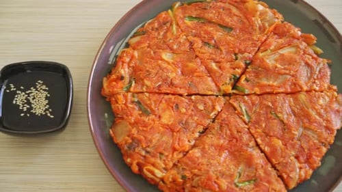 Savory Kimchi Pancake on a Plate