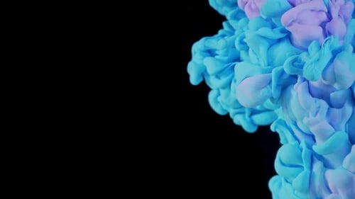 Swirling Blue and Purple Ink Plumes on Black