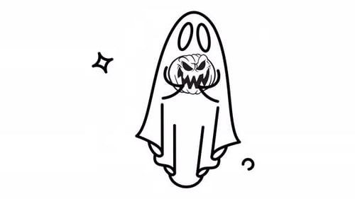 Minimalist Line Art Ghost with Pumpkin Head for Halloween Animation