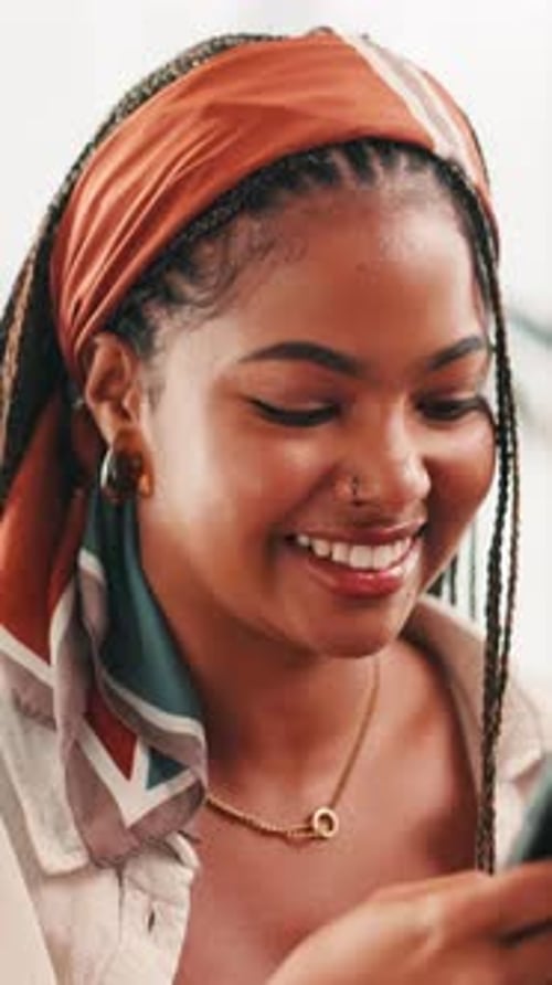 Smiling Woman Using Cellphone Close Up