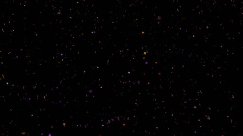 Festive Confetti Circling And Filling The Entire Frame. Square Confetti Isolated On A Black Backg...