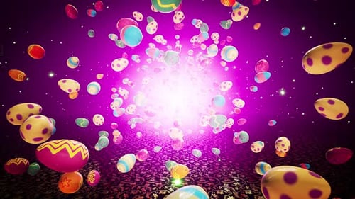 Dynamic Easter Egg Celebration with Bright Colors and Patterns