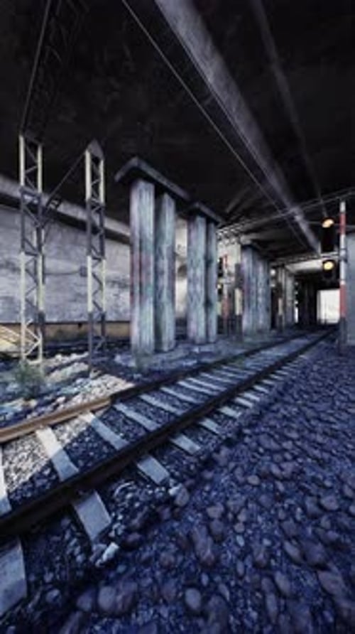 Dark Tunnel With Train Tracks