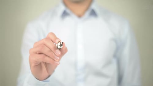 Buy Online Man Writing on Transparent Screen