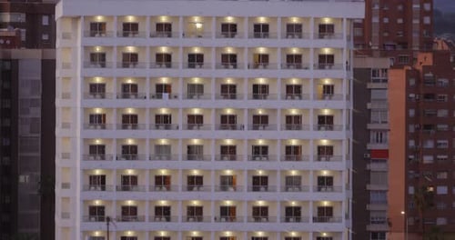Time lapse footage showing a hotel in the Spanish town of Benidorm in Spain showing the transition