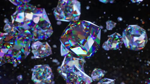 Sparkling Diamond Gems Floating Seamlessly on Dark Background Loop