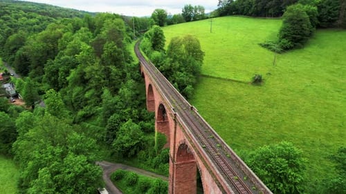 Aerial bridge panorama, Himbaechel viaduct built in 1880, Germany.